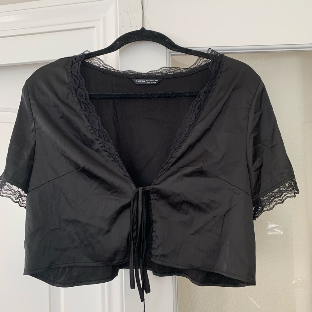 SHEIN Silky Lace Tie-Front Top